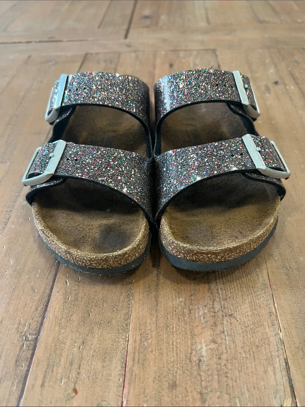 Birkenstock Arizona black glitter buckle sandals EU 33 US 1.5 kids